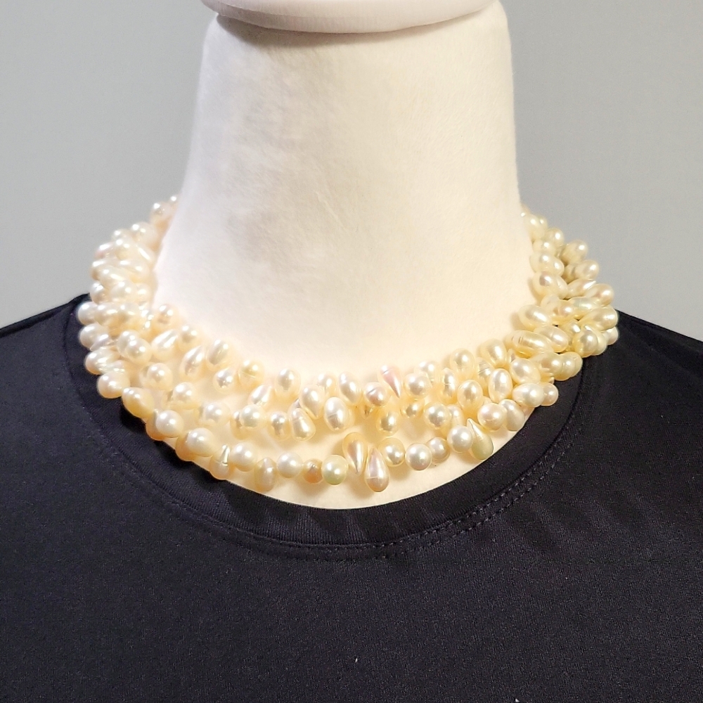 Vintage Three Strand Baroque Pearl Necklace
